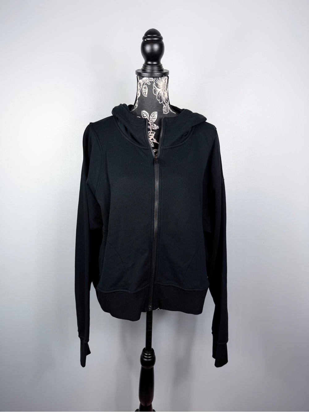 Lululemon black cotton French terry waist length long sleeve zip hoodie size 12